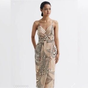 Reiss Beige and Black Midi Dress